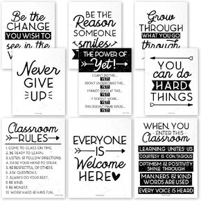 9 Retro Classroom Decor - Welcome Sign for Classroom Motivational Posters for Classroom Bulletin Board Decorations, Growth Mindset Classroom Posters Elementary, Middle School, Classroom Rules in Kuwait