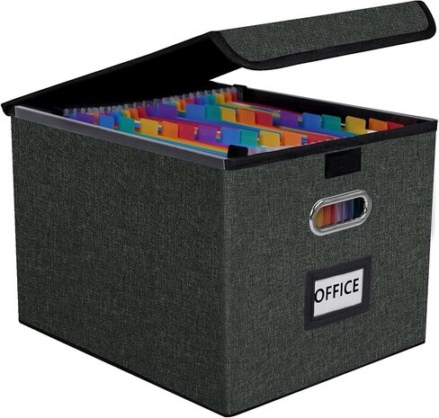 File Organizer Box with 25-Pocket Accordion Folder, File Folder & Protective Lid - Document Storage for Home, Office, School, Dark Grey in Saudi Arabia