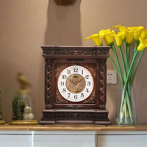 Household Solid Wood Newspaper Time Chinese Desktop Clock Retro Silent in Saudi Arabia