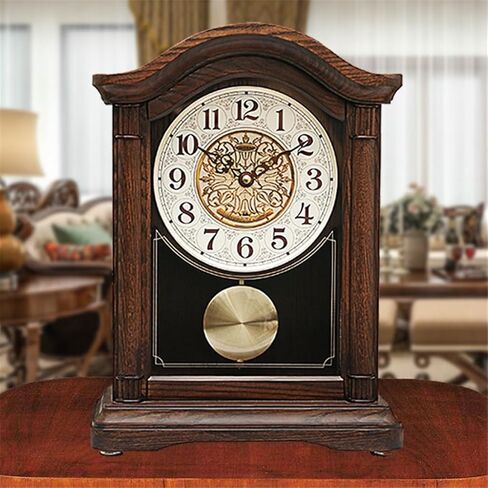 Solid Wood Seat Clock Living Room Pendulum Parts Retro Table Silent Chinese Newspaper in Saudi Arabia