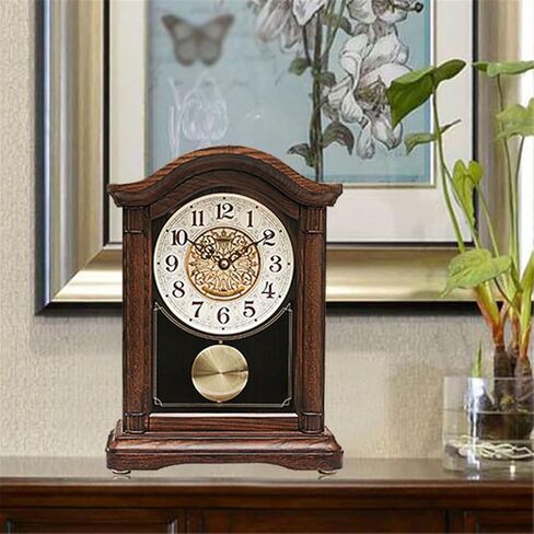 Solid Wood Seat Clock Living Room Pendulum Parts Retro Table Silent Chinese Newspaper in Saudi Arabia