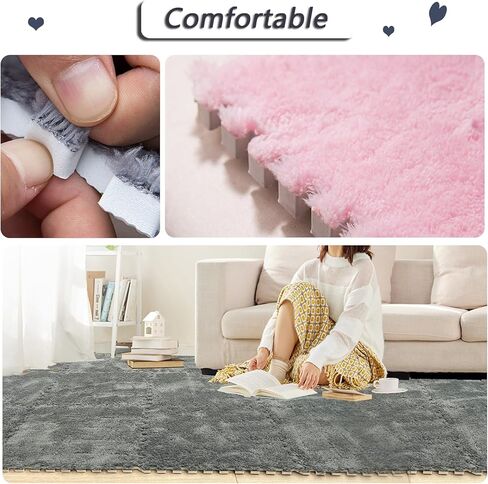 Area Rugs,Fluffy Area Rugs, Soft Puzzle Interlocking Carpet Tiles,Plush Puzzle Foam Floor Mat,Play Mat for Playroom,50 Pieces in Saudi Arabia