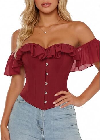 Scarlet Darkness Vintage Corset Tops for Women Renaissance Corset Boned Overbust Bodyshaper Top in Saudi Arabia