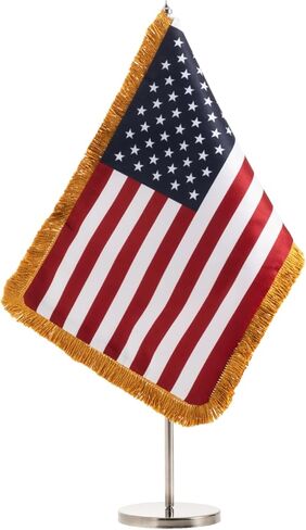 AZCOVER American Desk Flag Set with Fringe 7.8x11.8 Inch, Small USA Flags with Fringe Desktop Flag for Office, Double Sided Table Banner with Adjustable Metal Stand Base in Saudi Arabia