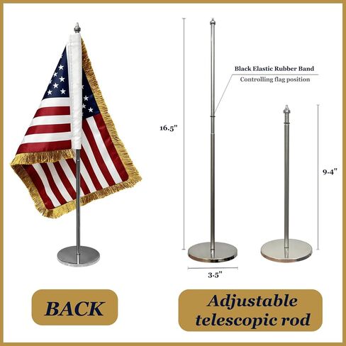 AZCOVER American Desk Flag Set with Fringe 7.8x11.8 Inch, Small USA Flags with Fringe Desktop Flag for Office, Double Sided Table Banner with Adjustable Metal Stand Base in Saudi Arabia