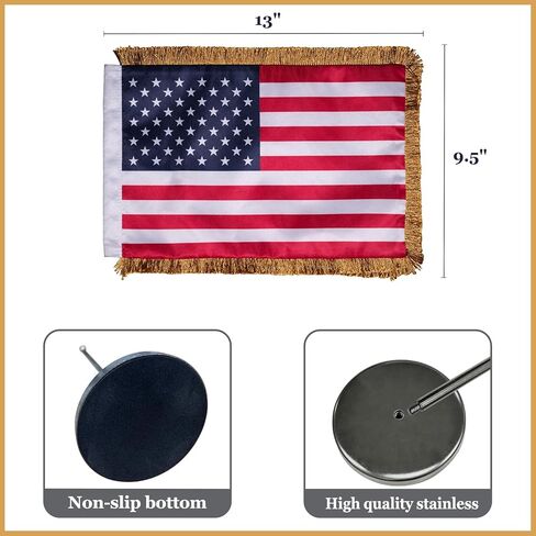 AZCOVER American Desk Flag Set with Fringe 7.8x11.8 Inch, Small USA Flags with Fringe Desktop Flag for Office, Double Sided Table Banner with Adjustable Metal Stand Base in Saudi Arabia