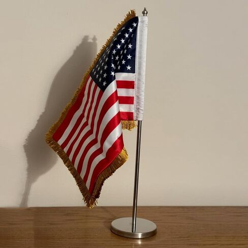 AZCOVER American Desk Flag Set with Fringe 7.8x11.8 Inch, Small USA Flags with Fringe Desktop Flag for Office, Double Sided Table Banner with Adjustable Metal Stand Base in Saudi Arabia