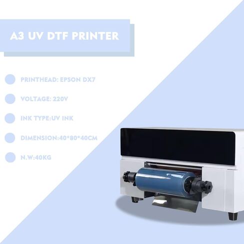 طابعة A3 UV DTF للملصقات الكريستالية، عرض طباعة 30 سم، رأس طباعة EPSON DX7، آلة طباعة DTF صناعية، 720 نقطة لكل بوصة، سرعة 1 متر/ساعة (3 طابعة DTF بالأشعة فوق البنفسجية) in Kuwait