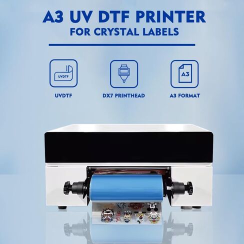 طابعة A3 UV DTF للملصقات الكريستالية، عرض طباعة 30 سم، رأس طباعة EPSON DX7، آلة طباعة DTF صناعية، 720 نقطة لكل بوصة، سرعة 1 متر/ساعة (3 طابعة DTF بالأشعة فوق البنفسجية) in Kuwait