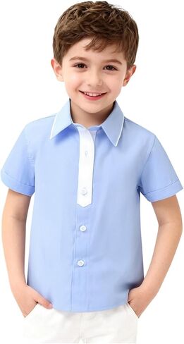 Boys Button Down Shirts Kids Short Sleeve Polo Shirt Teen School Uniform Collar Tops Casual Summer Tees 4-14 Years in Saudi Arabia