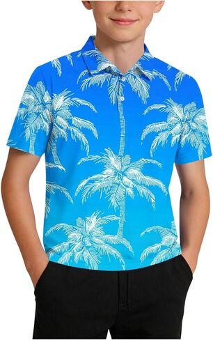 Boys Golf Shirt Short Sleeve Hawaiian Graphic Print School Uniform Shirts Casual Stylish Summer Clothes Vacation Outfits in Saudi Arabia