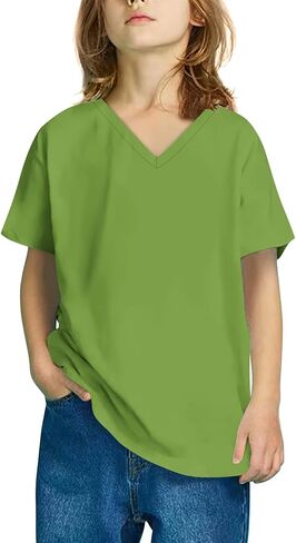 V-Neck Short Sleeve T-Shirts for Boys Girls (3-14 Years) | Casual Graphic Tee, Soft Summer Tops, Flattering Daily Wear in Saudi Arabia