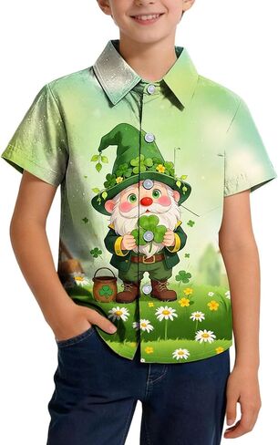 St. Patrick's Day School Shirt for Boys Girls (2-15 Years) | Printed Short Sleeve Button-Down Top Chest Pocket Shirt in Saudi Arabia