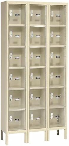 Global Industrial Six Tier 18 Door Clear View Locker, 12" Wx12 Dx12 H, Tan, Assembled in Kuwait