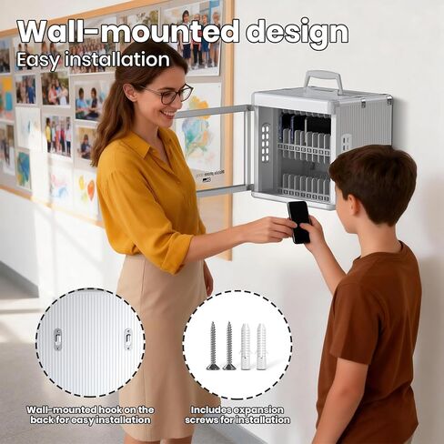 Glosen Cellphone Lock Box with Key for School Classroom Office Exam (Silver,24-Slots Aluminum Alloy Phone Locker),Portable Phone Storage Cabinet for School [Wall Mounted] in Saudi Arabia