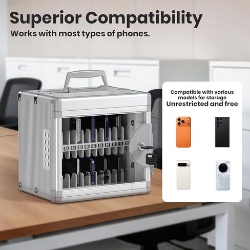 Glosen Cellphone Lock Box with Key for School Classroom Office Exam (Silver,24-Slots Aluminum Alloy Phone Locker),Portable Phone Storage Cabinet for School [Wall Mounted] in Saudi Arabia