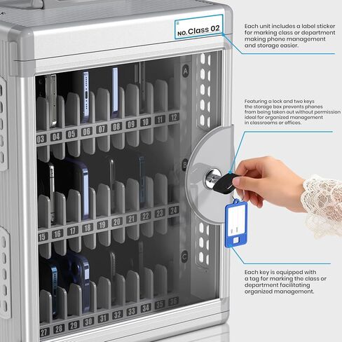Glosen Cellphone Lock Box with Key for School Classroom Office Exam (Silver,24-Slots Aluminum Alloy Phone Locker),Portable Phone Storage Cabinet for School [Wall Mounted] in Saudi Arabia