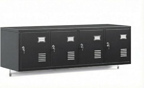 4-Door Metal Locker Cabinet for Employees, Wall-Mounted Storage Locker with Lock, Card Slot & Ventilation Holes, Heavy Duty Steel Lockers for Office, Gym, School, Home – 0.6mm Thick Steel, Black in Kuwait