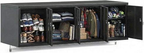 4-Door Metal Locker Cabinet for Employees, Wall-Mounted Storage Locker with Lock, Card Slot & Ventilation Holes, Heavy Duty Steel Lockers for Office, Gym, School, Home – 0.6mm Thick Steel, Black in Kuwait