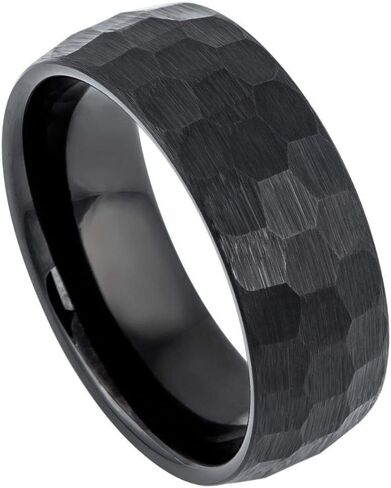 خاتم نقش شخصي للرجال وخاتم للنساء من حلقات التنجستين 8 مم مطلي بطبقة IP سوداء مصقولة ومطرقة في المنتصف خاتم زفاف مثالي للأزواج in Kuwait