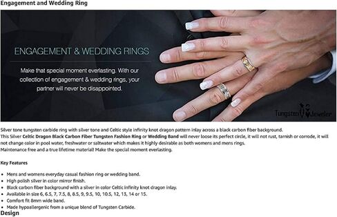 خاتم نقش شخصي للرجال وخاتم للنساء من حلقات التنجستين 8 مم مطلي بطبقة IP سوداء مصقولة ومطرقة في المنتصف خاتم زفاف مثالي للأزواج in Kuwait