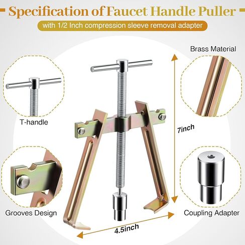 ساحب مقبض الصنبور، مع محول إزالة الأكمام المضغوطة 1/2 بوصة، مفتاح مقعد الصنبور متوافق مع دانكو 80439، لإزالة واستبدال المقبض، ومقاعد الضغط والصواميل in Kuwait