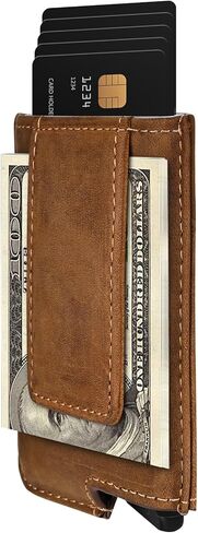 Dinghao RFID Blocking Slim Money Clip Aluminum Wallet Automatic Pop-up Card Case (Texas Brown) in Kuwait