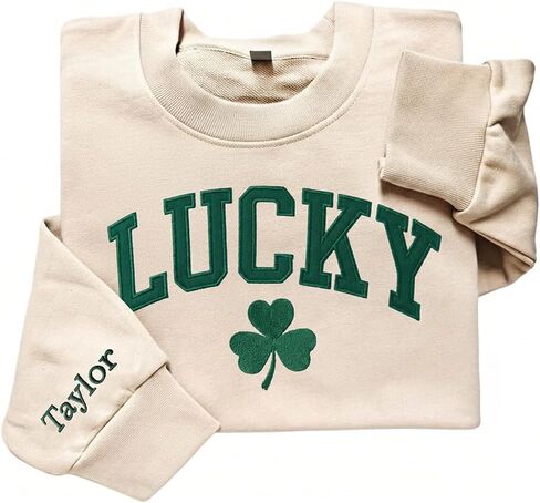 Personalized Lucky Sweater, Personalized Shamrock Embroidered Sweatshirt, Custom Shamrock Name Sweater, Irish Surname St Patty's Sweatshirt, Mama gift in Saudi Arabia