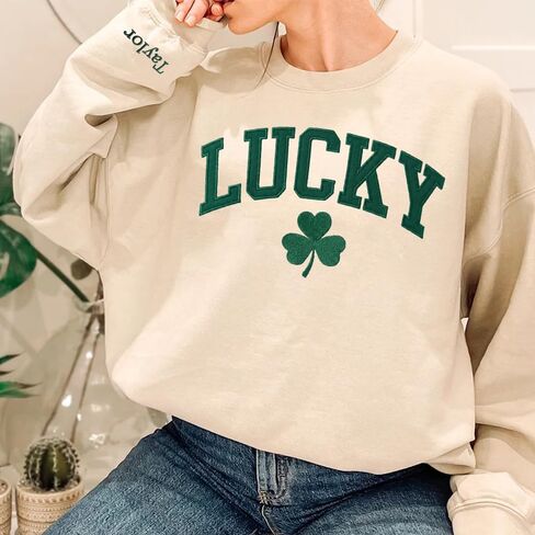 Personalized Lucky Sweater, Personalized Shamrock Embroidered Sweatshirt, Custom Shamrock Name Sweater, Irish Surname St Patty's Sweatshirt, Mama gift in Saudi Arabia