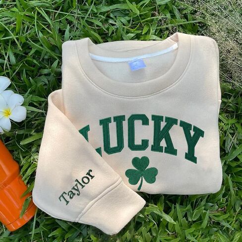 Personalized Lucky Sweater, Personalized Shamrock Embroidered Sweatshirt, Custom Shamrock Name Sweater, Irish Surname St Patty's Sweatshirt, Mama gift in Saudi Arabia