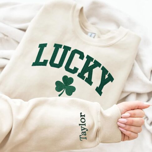 Personalized Lucky Sweater, Personalized Shamrock Embroidered Sweatshirt, Custom Shamrock Name Sweater, Irish Surname St Patty's Sweatshirt, Mama gift in Saudi Arabia