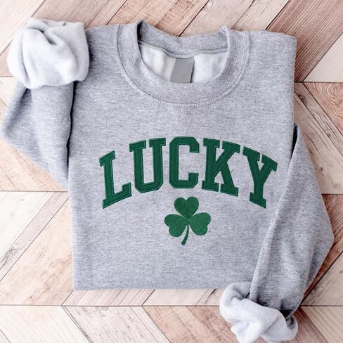 Personalized Lucky Sweater, Personalized Shamrock Embroidered Sweatshirt, Custom Shamrock Name Sweater, Irish Surname St Patty's Sweatshirt, Mama gift in Saudi Arabia