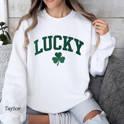 Personalized Lucky Sweater, Personalized Shamrock Embroidered Sweatshirt, Custom Shamrock Name Sweater, Irish Surname St Patty's Sweatshirt, Mama gift in Saudi Arabia