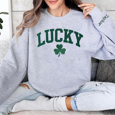 Personalized Lucky Sweater, Personalized Shamrock Embroidered Sweatshirt, Custom Shamrock Name Sweater, Irish Surname St Patty's Sweatshirt, Mama gift in Saudi Arabia