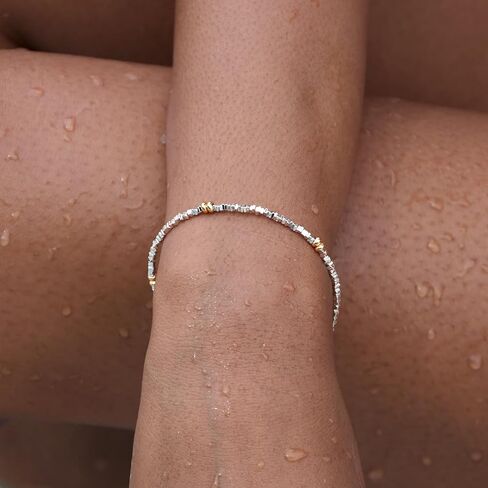 STORYJEWELLERY Beaded Bracelets for Women, Silver Bracelets Adorned with Gold Plated Beads, Mixed Metal Bracelet, Two Tone Bracelet, Stackable Jewelry, Gifts for Her in Saudi Arabia