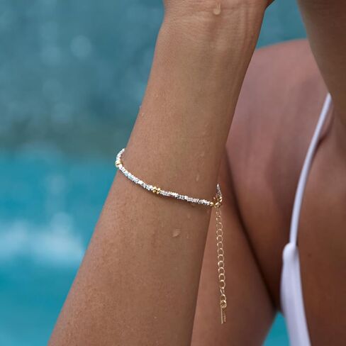 STORYJEWELLERY Beaded Bracelets for Women, Silver Bracelets Adorned with Gold Plated Beads, Mixed Metal Bracelet, Two Tone Bracelet, Stackable Jewelry, Gifts for Her in Saudi Arabia