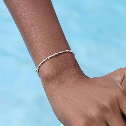 STORYJEWELLERY Beaded Bracelets for Women, Silver Bracelets Adorned with Gold Plated Beads, Mixed Metal Bracelet, Two Tone Bracelet, Stackable Jewelry, Gifts for Her in Saudi Arabia