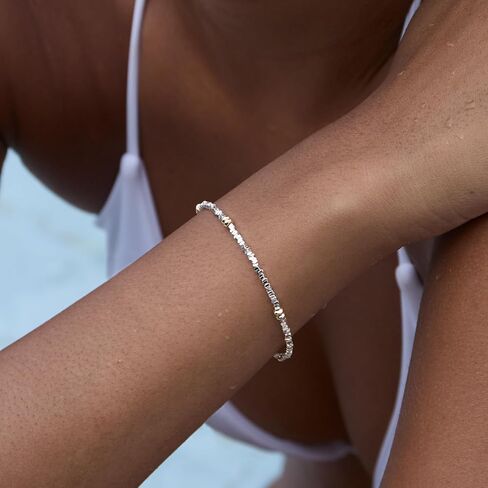 STORYJEWELLERY Beaded Bracelets for Women, Silver Bracelets Adorned with Gold Plated Beads, Mixed Metal Bracelet, Two Tone Bracelet, Stackable Jewelry, Gifts for Her in Saudi Arabia