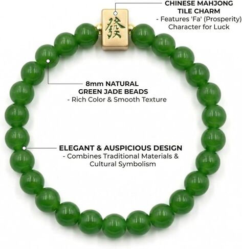 Mahjong Bracelet Red Jade Bead MahJong Charm Stretchy Bracelet Mahjong Player Holiday Gifts for Unisex Women Men Mah Jong Lover (Classic) in Saudi Arabia