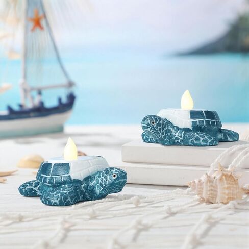 2 Pcs Sea Turtle Candle Holder Ocean Themed Coastal Ceramic Tealight Candle Holder Farmhouse Rustic Tropical Nautical Coastal Beach Decor for Home Housewarming Gifts Beach Bar in Saudi Arabia
