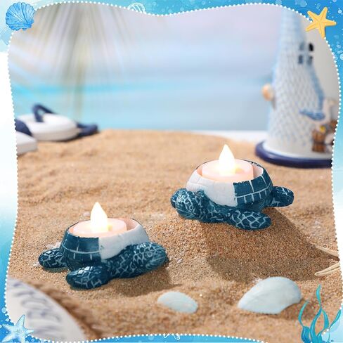 2 Pcs Sea Turtle Candle Holder Ocean Themed Coastal Ceramic Tealight Candle Holder Farmhouse Rustic Tropical Nautical Coastal Beach Decor for Home Housewarming Gifts Beach Bar in Saudi Arabia