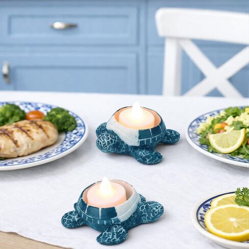 2 Pcs Sea Turtle Candle Holder Ocean Themed Coastal Ceramic Tealight Candle Holder Farmhouse Rustic Tropical Nautical Coastal Beach Decor for Home Housewarming Gifts Beach Bar in Saudi Arabia