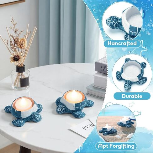 2 Pcs Sea Turtle Candle Holder Ocean Themed Coastal Ceramic Tealight Candle Holder Farmhouse Rustic Tropical Nautical Coastal Beach Decor for Home Housewarming Gifts Beach Bar in Saudi Arabia