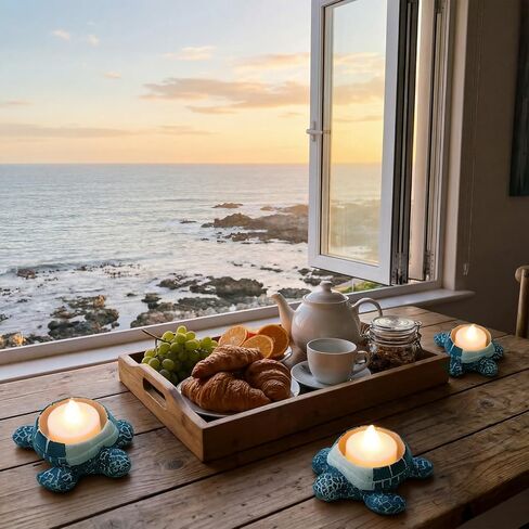2 Pcs Sea Turtle Candle Holder Ocean Themed Coastal Ceramic Tealight Candle Holder Farmhouse Rustic Tropical Nautical Coastal Beach Decor for Home Housewarming Gifts Beach Bar in Saudi Arabia