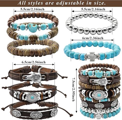 8 Pcs Stack Turquoise Western Bracelets for Women Boho Turquoise Beaded Concho Bangle Ox-Head Charm Cowboy Chic Bracelets Western Jewelry Cowgirl Accessory for Country Concert Outfits in Saudi Arabia