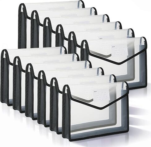 12 حزمة من مجلدات الملفات البلاستيكية القابلة للتوسيع، ومجلدات للمستندات مع إغلاق سريع، وحقيبة ملفات أكورديون شفافة، وأظرف شفافة بحجم A4 مع إغلاق سريع (أسود) in Saudi Arabia