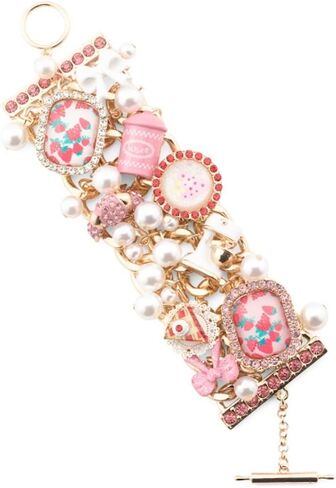 Betsey Johnson Baking Cluster Toggle Bracelet, Pink and Gold, Pearl Embellished, 7.5 Inch in Saudi Arabia