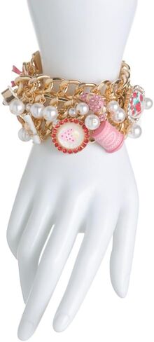 Betsey Johnson Baking Cluster Toggle Bracelet, Pink and Gold, Pearl Embellished, 7.5 Inch in Saudi Arabia