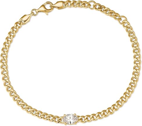 FANCIME 925 Sterling Silver Gold Plated 3.7mm Cuban Link Curb Chain Bracelet With Oval CZ Fine Jewelry Birthday Gifts for Women Men Unisex in Saudi Arabia