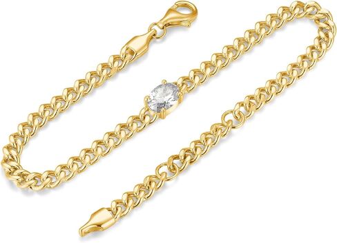 FANCIME 925 Sterling Silver Gold Plated 3.7mm Cuban Link Curb Chain Bracelet With Oval CZ Fine Jewelry Birthday Gifts for Women Men Unisex in Saudi Arabia